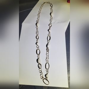 TH 34" Lobster clasp CA 925 Gold over 925 circle oval link necklace with white